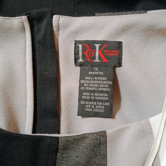EUC: R&K ORIGINALS Sze 1X Black, Gray & White Colorblock Zipper Dress - Picture 3 of 5